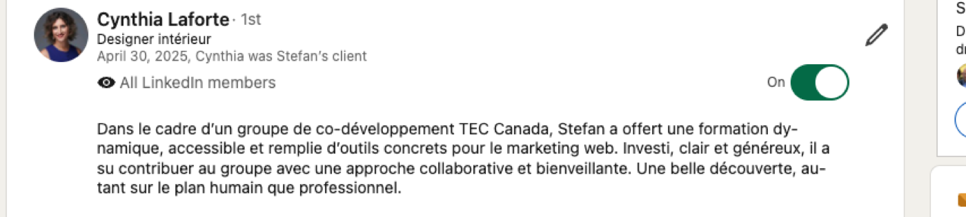 LinkedIn recommendation from Cynthia Laforte