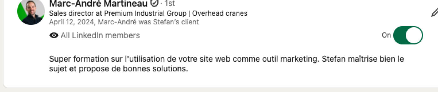 LinkedIn recommendation from Marc-André Martineau