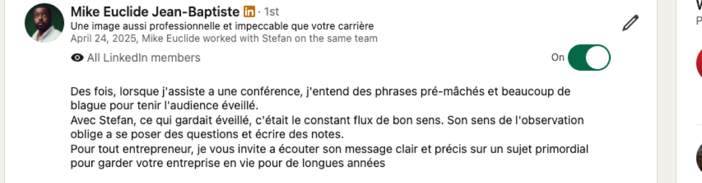 LinkedIn recommendation from Mike Euclide Jean-Baptiste
