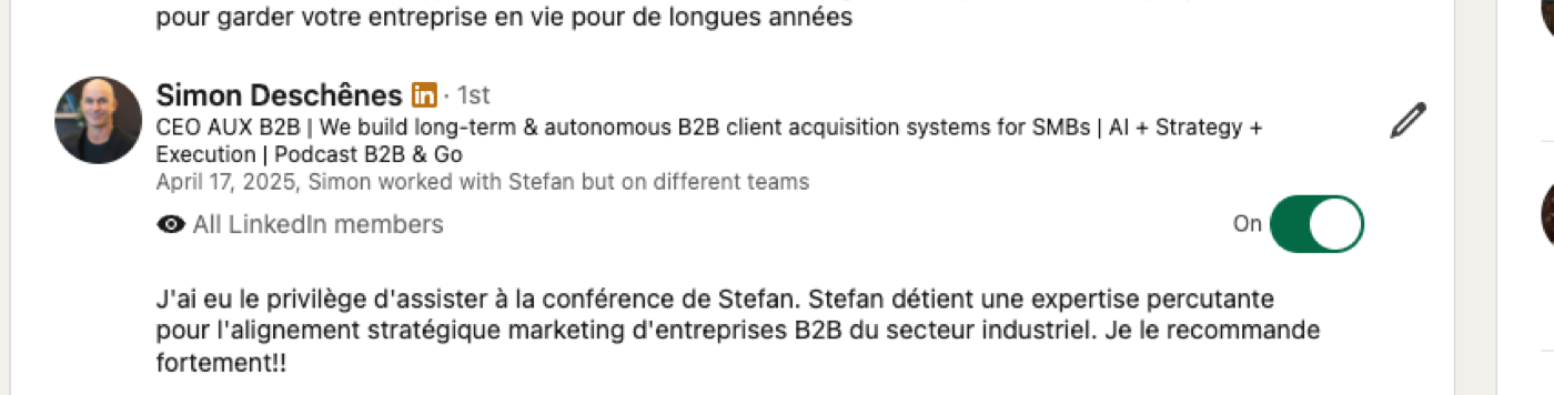 LinkedIn recommendation from Simon Deschênes